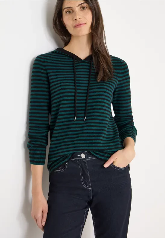 Thumbnail - Cecil Damen Gestreifter Kapuzenpullover in Grün, Gr: XXL