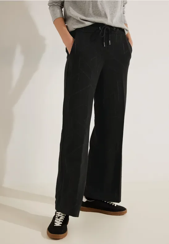 Cecil Damen Loose Fit Jacquard Culotte in Schwarz, Gr: XXL