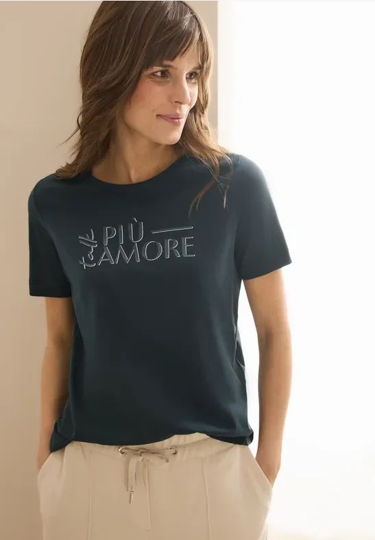 Thumbnail - Cecil Damen T-Shirt mit Wording in Grün, Gr: XS