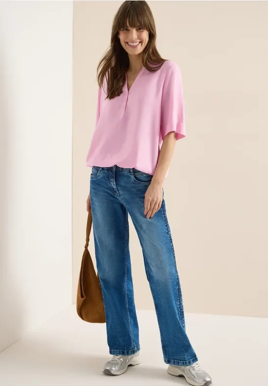 Cecil Damen Bluse mit Split Neck und Elastiksaum in Rosa, Gr: XXL