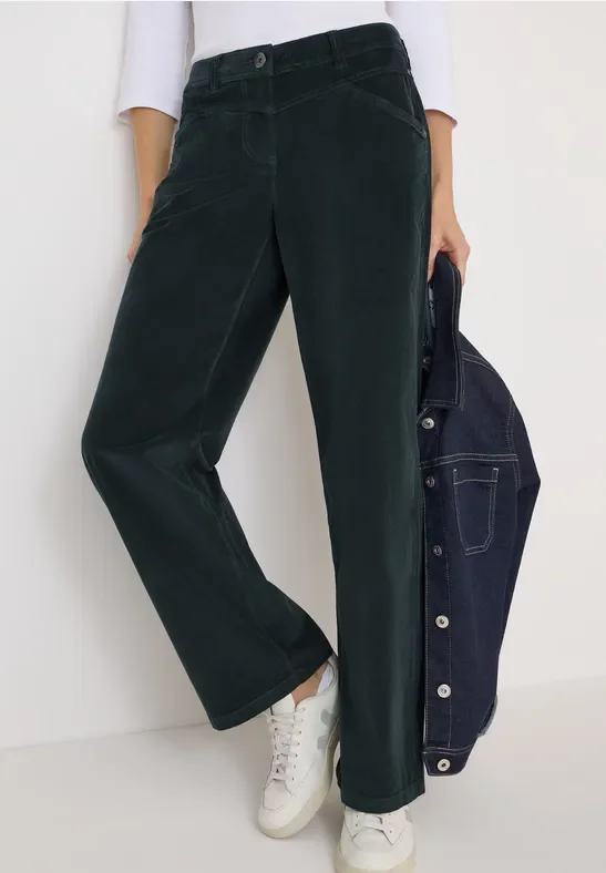 Thumbnail - Cecil Damen Wide Leg Cordhose in Grün, Gr: 32