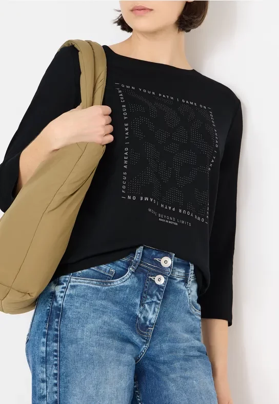 Cecil Damen Shirt mit Schmucksteinen in Schwarz, Gr: XXL