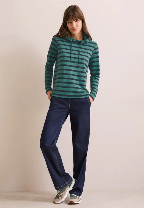 Cecil Damen Gestreiftes Hoodieshirt in Grün, Gr: L