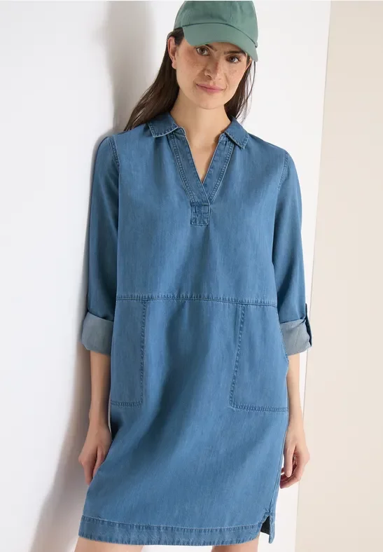 Cecil Damen Knielanges Kleid im Denim-Look in Blau, Gr: XXL