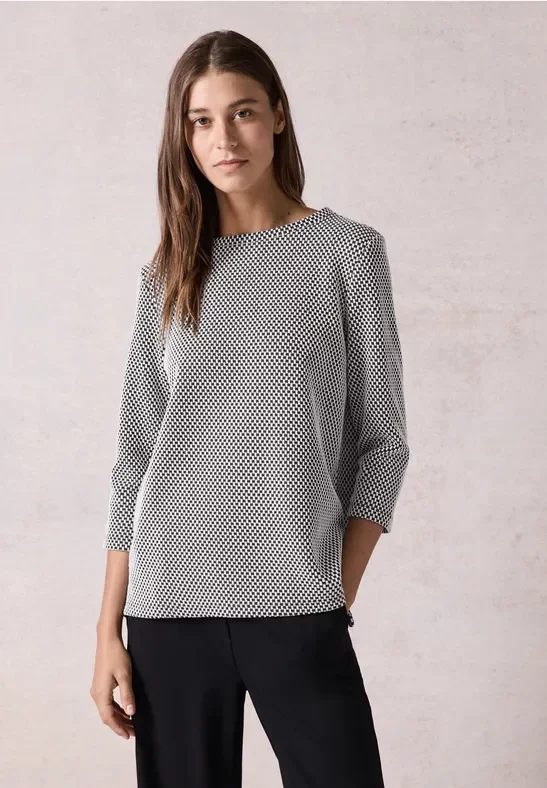 Cecil Damen Shirt mit Waffelstruktur in Blau, Gr: XS