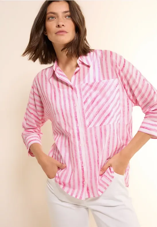 Thumbnail - Cecil Damen Gestreifte Hemdbluse in Rosa, Gr: XXL