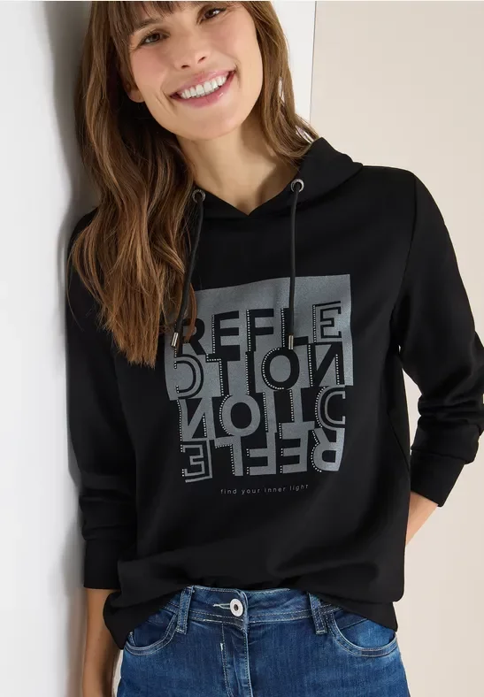 Cecil Damen Hoodie Shirt mit Folienprint in Schwarz, Gr: L