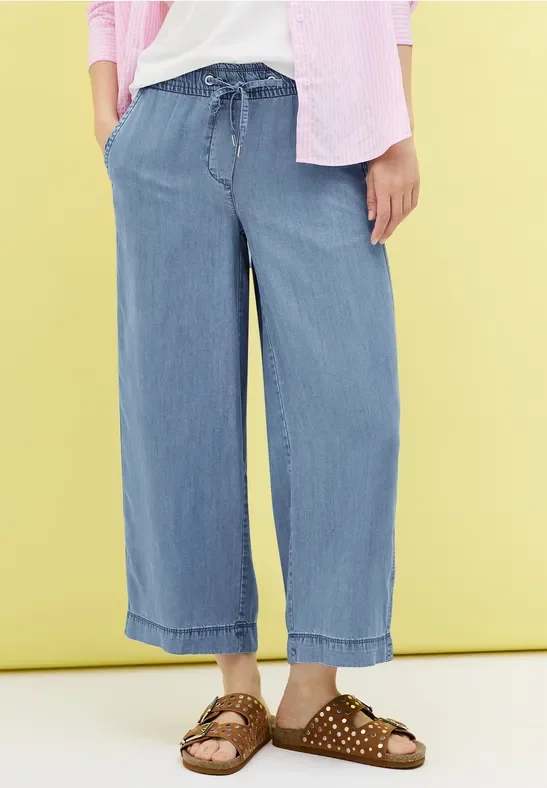Thumbnail - Cecil Damen Wide Leg Lyocell-Hose in Blau, Gr: S
