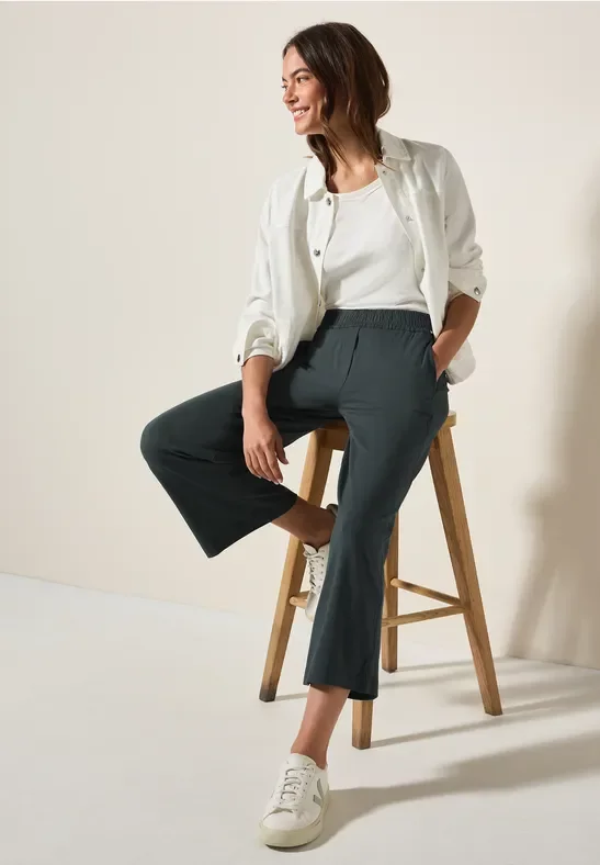 Thumbnail - Cecil Damen Wide Leg Jersey-Hose in Grün, Gr: M