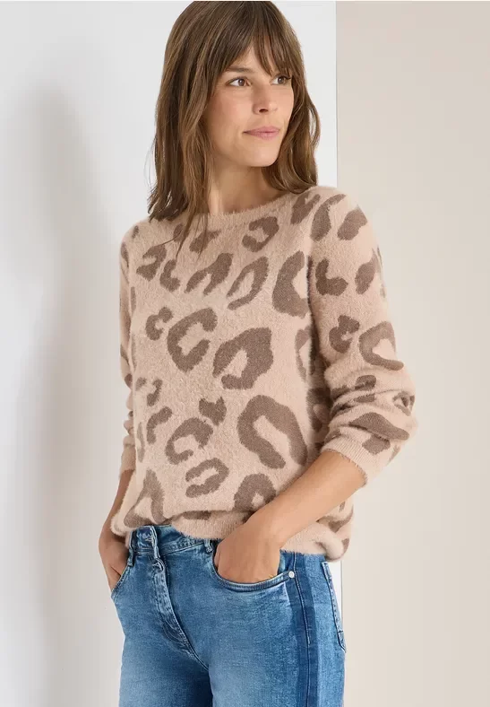Cecil Damen Federgarn-Mix Leo Pullover in Beige, Gr: L