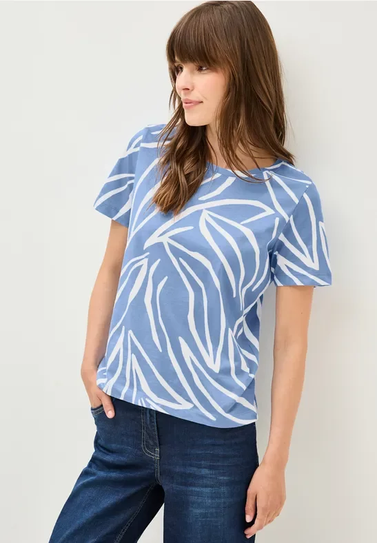 Thumbnail - Cecil Damen T-Shirt mit floralem Print in Blau, Gr: L