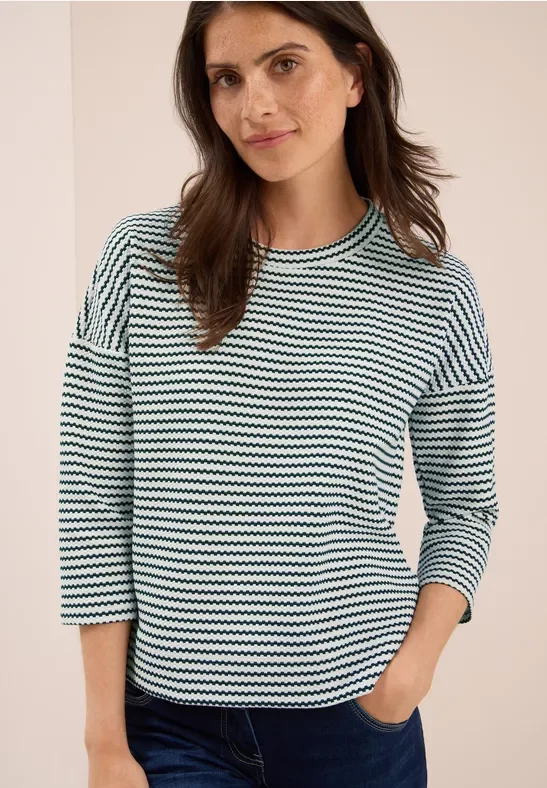 Thumbnail - Cecil Damen Gestreiftes Strukturshirt in Grün, Gr: L