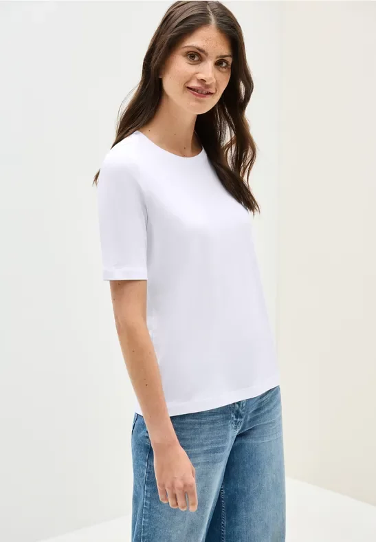 Thumbnail - Cecil Damen Basic Rundhals T-Shirt in Weiß, Gr: XL