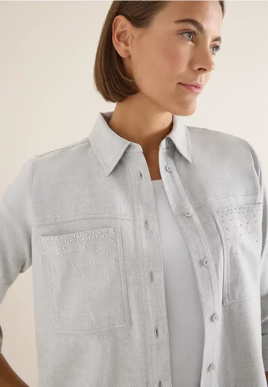 Cecil Damen Flanellbluse mit Nieten in Grau, Gr: S
