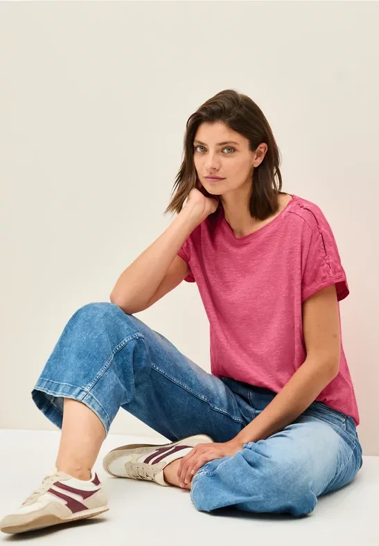 Thumbnail - Cecil Damen T-Shirt mit Knopfdetail in Rot, Gr: XS