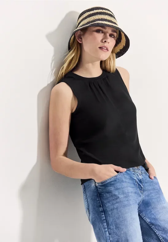 Cecil Damen Top mit Raffung in Schwarz, Gr: XXL