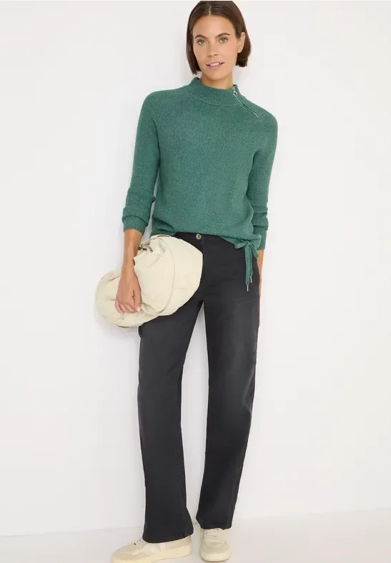 Thumbnail - Cecil Damen Strukturpullover mit Zipper in Grün, Gr: XXL