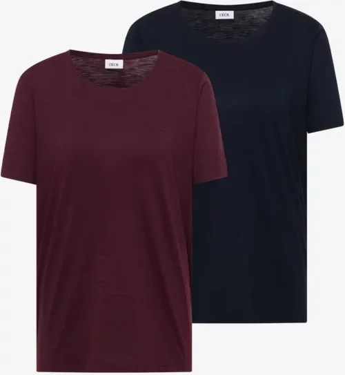 Cecil Damen Basic T-Shirt mit Rundhals im 2er-Pack in Multicolour|Rot|Blau, Gr: XXL