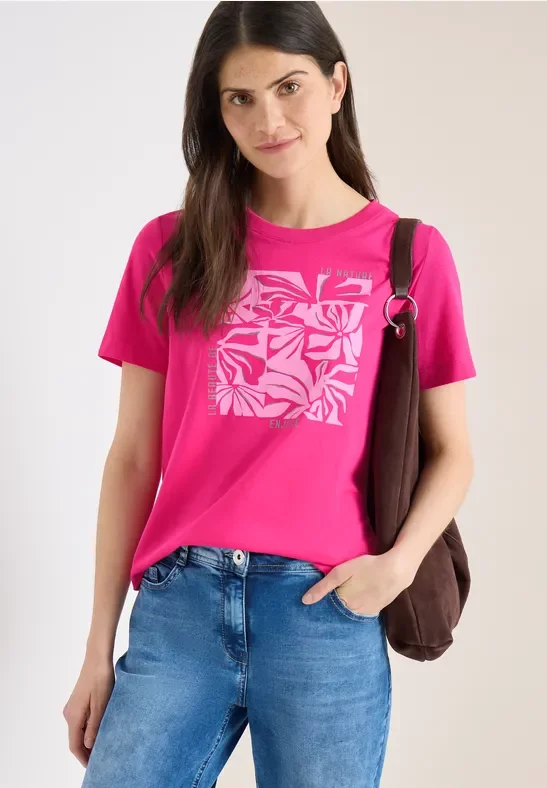 Cecil Damen T-Shirt mit Frontprint in Pink, Gr: M
