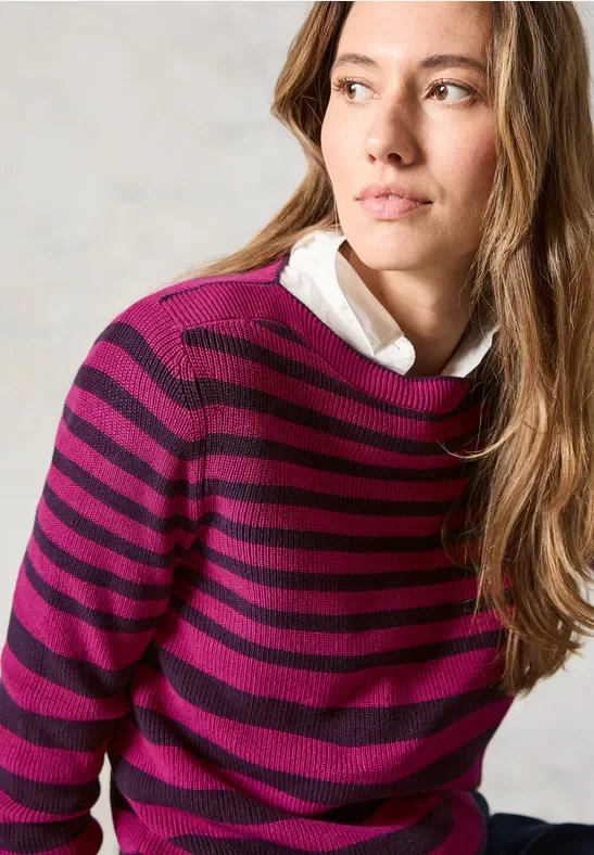 Thumbnail - Cecil Damen Gestreifter Pullover in Pink|Lila, Gr: XL