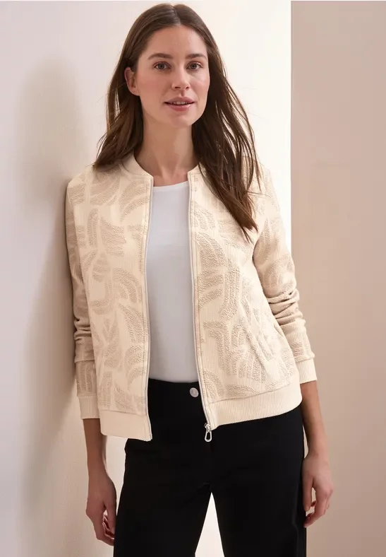 Cecil Damen Jacquard Jacke in Beige, Gr: XXL
