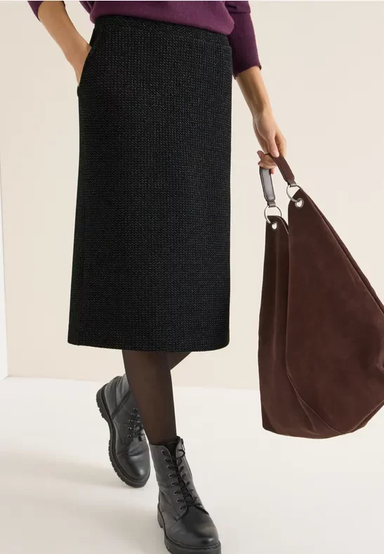 Cecil Damen Midi-Satinrock in Schwarz, Gr: XXL