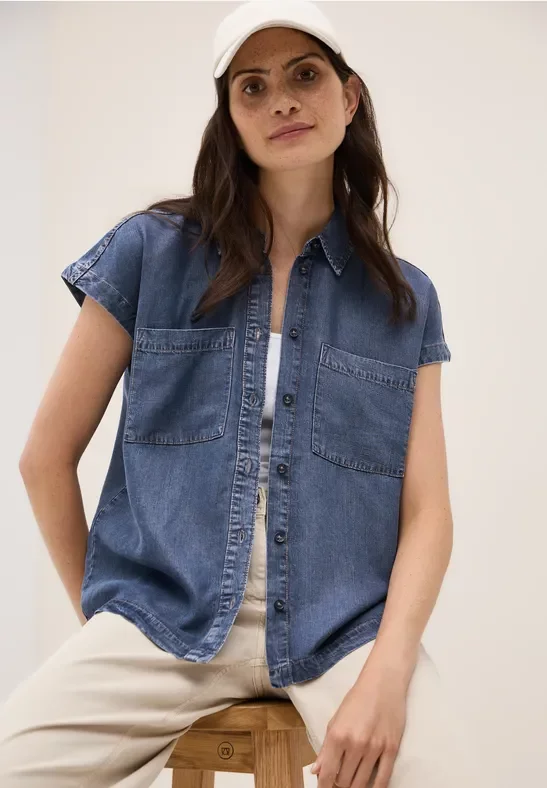 Cecil Damen Lyocell Bluse in Blau, Gr: XXL