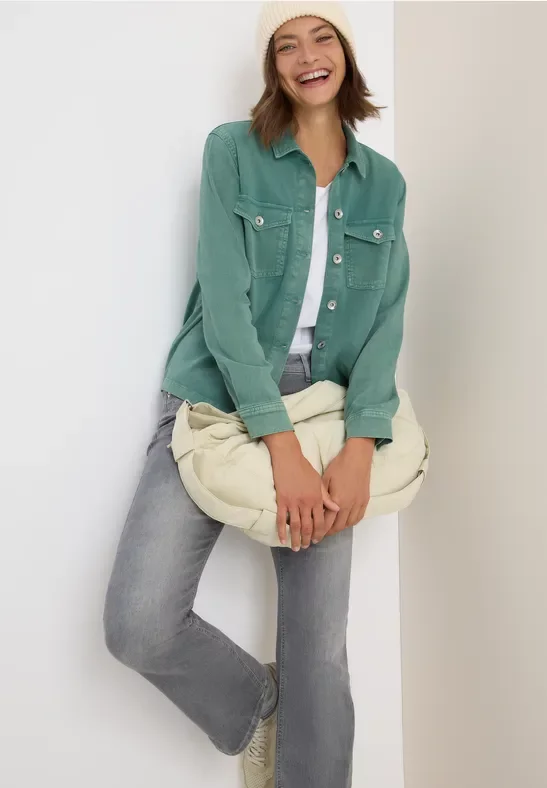 Cecil Damen Colored Denim Overshirt in Grün, Gr: XL