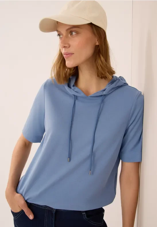 Thumbnail - Cecil Damen Piqué Hoodie Shirt in Blau, Gr: S