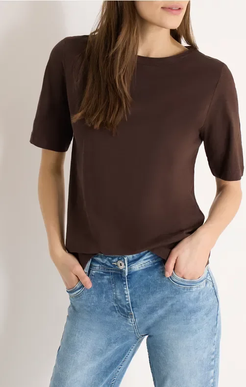 Cecil Damen T-Shirt in Unifarbe in Braun, Gr: M