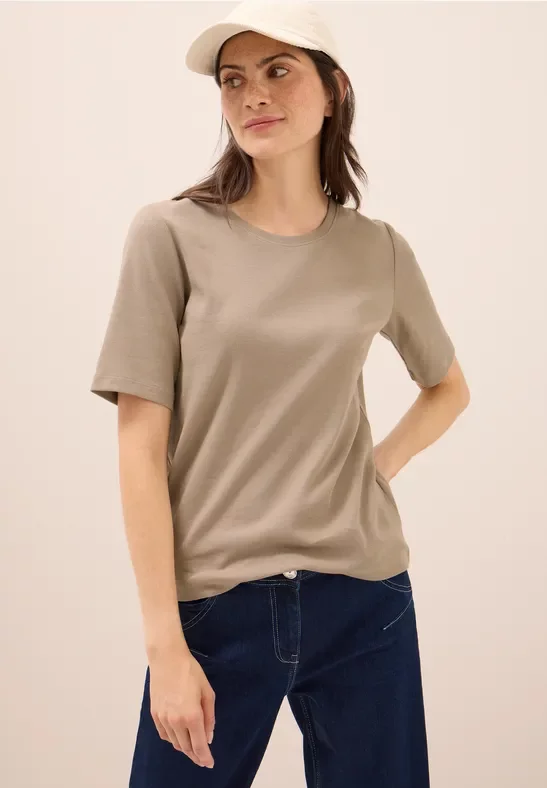 Thumbnail - Cecil Damen Basic Ripp T-Shirt in Braun, Gr: XS
