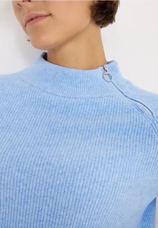 Cecil Damen Strukturpullover mit Zipper in Blau, Gr: L