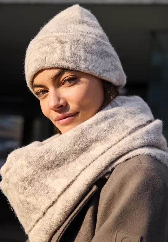 Cecil Damen Beanie mit Zebramuster in Beige, Gr: One size