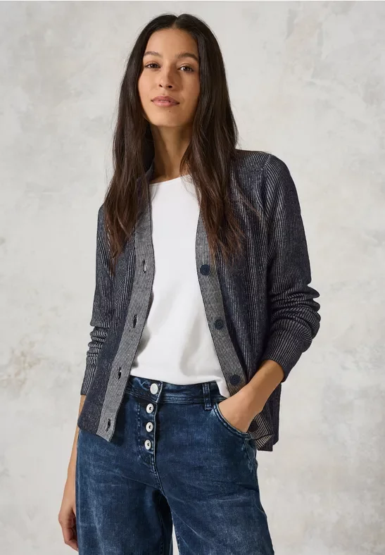 Cecil Damen Cardigan mit Strickmuster in Blau, Gr: XXL