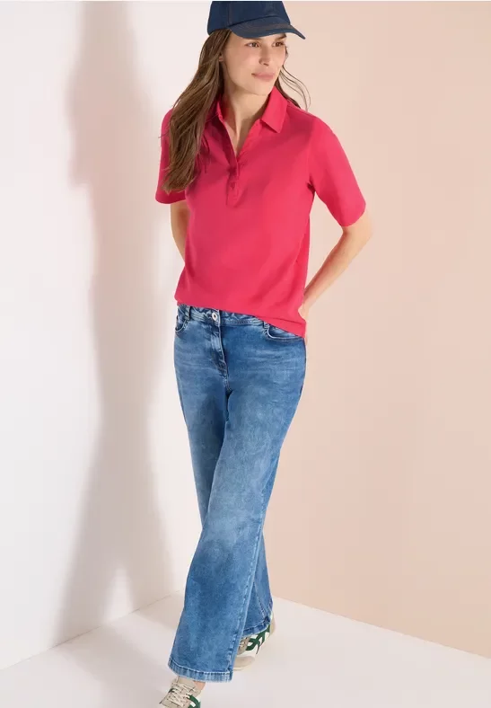 Cecil Damen Basic Poloshirt mit Kurzarm in Rot, Gr: XS