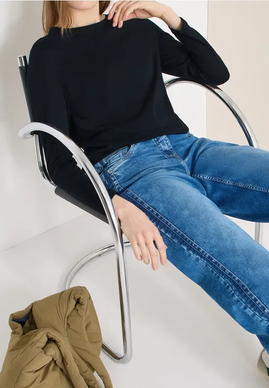 Cecil Damen Shirt in Unifarbe in Schwarz, Gr: XS