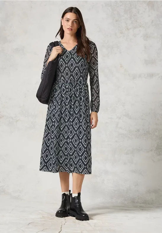 Cecil Damen Bedrucktes Midi-Mesh-Kleid in Grau, Gr: S