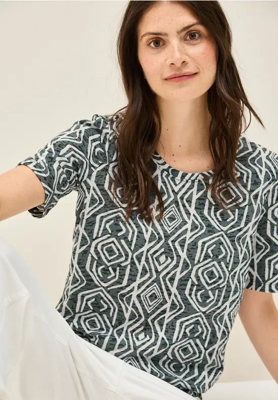 Thumbnail - Cecil Damen T-Shirt in Ausbrenner-Optik in Grün, Gr: L