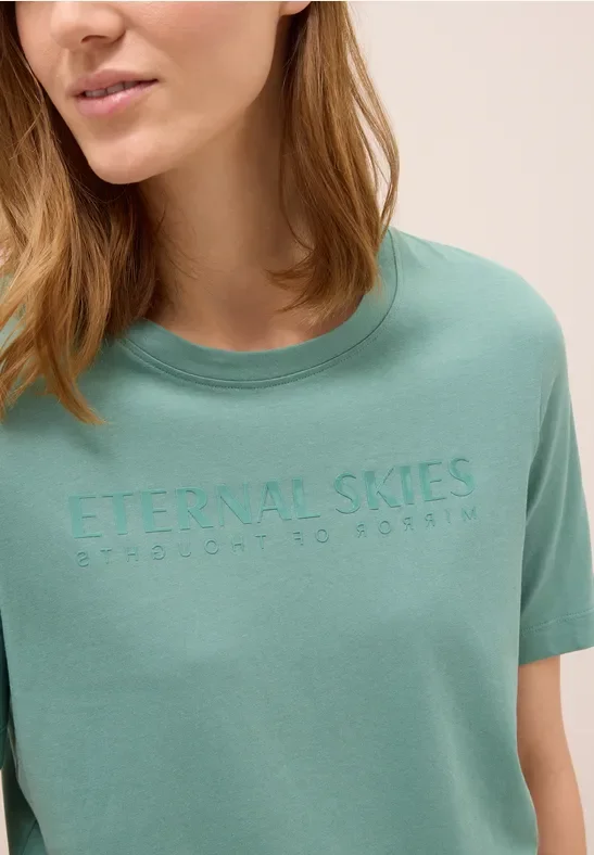 Cecil Damen T-Shirt mit Wording Artwork in Grün, Gr: S