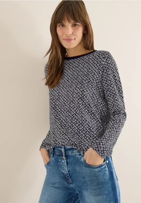 Cecil Damen Gemustertes Shirt in Grau, Gr: S