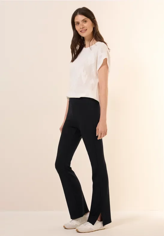 Cecil Damen Bootcut Leggings mit Schlitz in Schwarz, Gr: XXL