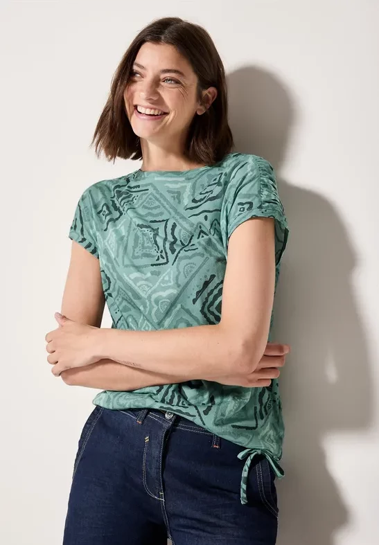 Thumbnail - Cecil Damen Print-Shirt mit Raffung in Multicolour|Grün, Gr: L