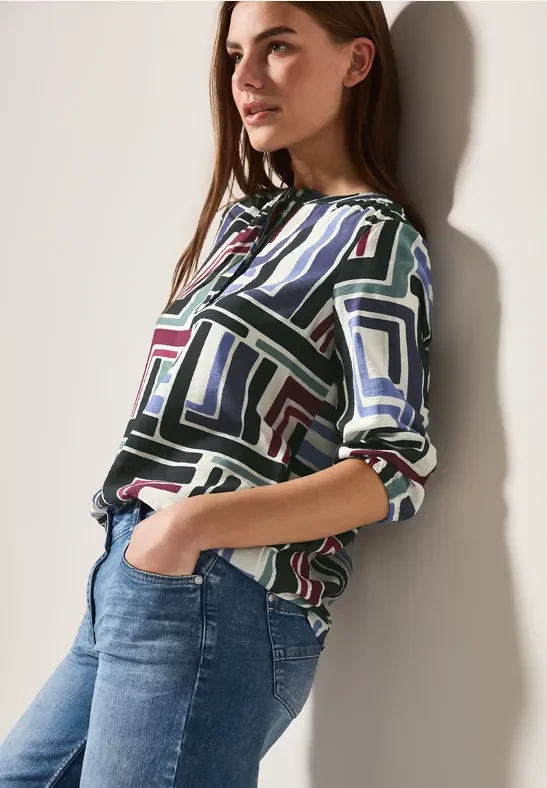 Thumbnail - Cecil Damen Gemusterte Rundhalsbluse in Weiß, Gr: XS