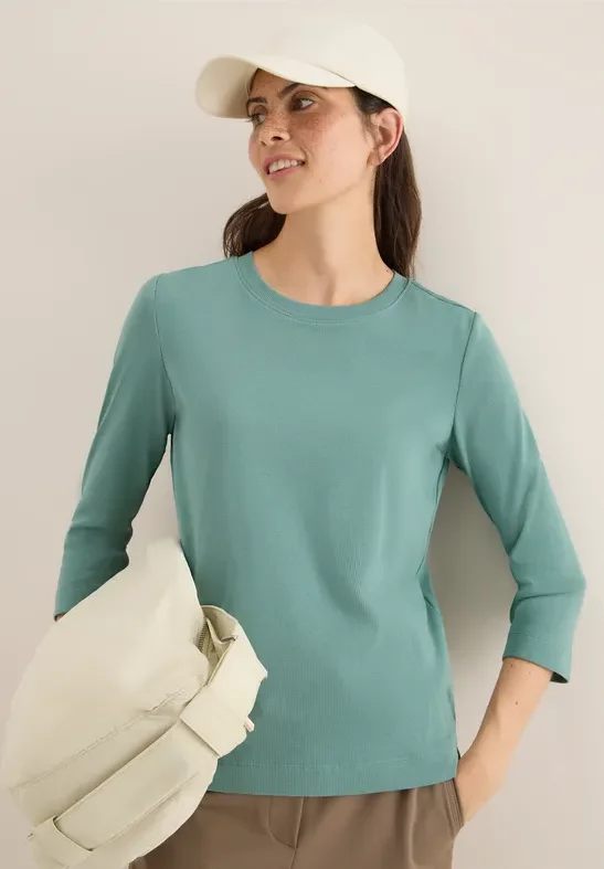 Thumbnail - Cecil Damen Shirt mit Rippstruktur in Grün, Gr: XL