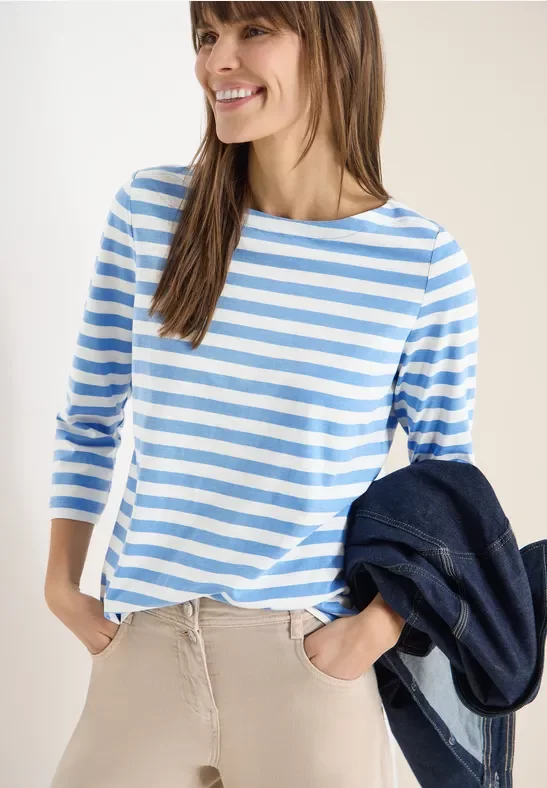 Cecil Damen Gestreiftes Basic Shirt in Blau, Gr: XS