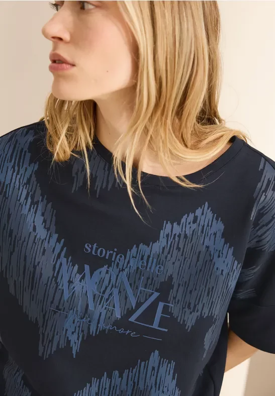 Cecil Damen Print-Shirt mit Wording in Blau, Gr: S