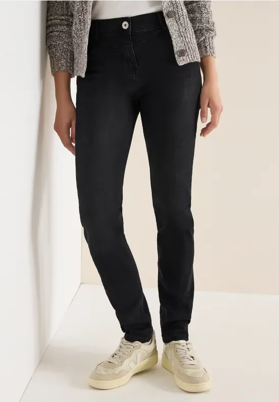 Cecil Damen Slim Fit Jeans in Schwarz, Gr: 34