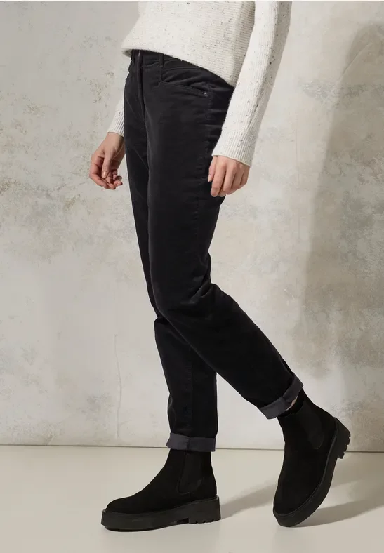 Cecil Damen Hose im Velvet-Look in Schwarz, Gr: 32