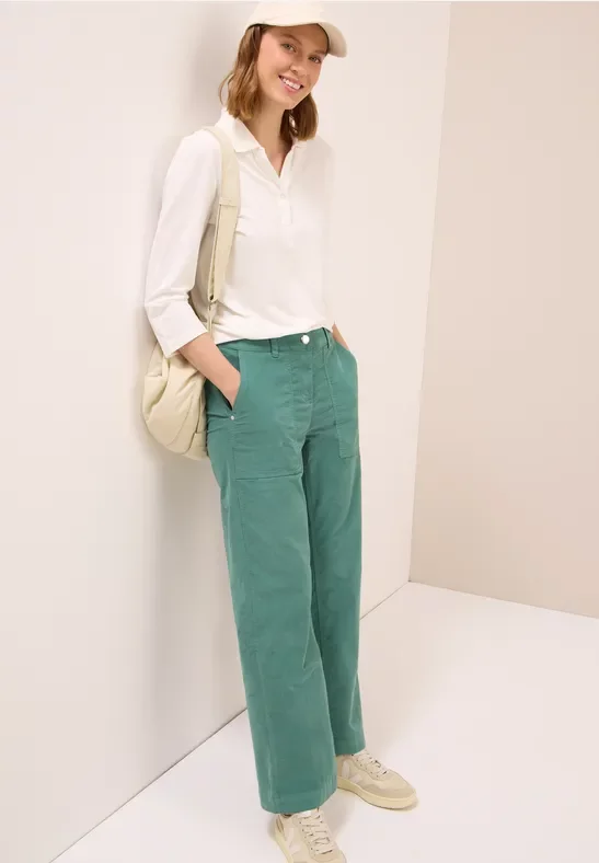 Thumbnail - Cecil Damen Wide Leg Cordhose in Grün, Gr: 29