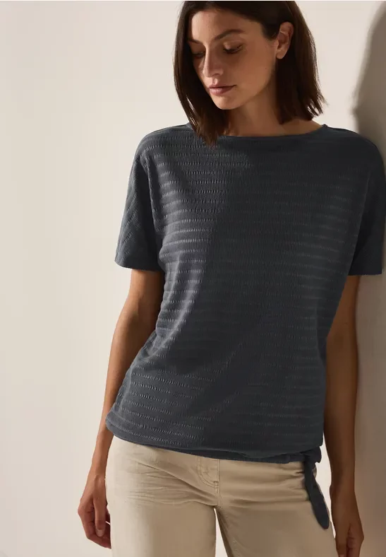 Thumbnail - Cecil Damen T-Shirt in Smok-Optik in Grau, Gr: XS